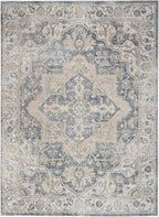 Nourison Home Astra Machine Washable Grey Blue 5'3" x 7' Area Rug - Easy Clean, Non Shedding, Bed Room, Living Room, Dining Room, Kitchen (5' x 7')