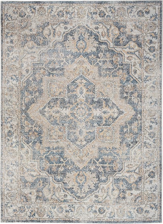 Nourison Home Astra Machine Washable Grey Blue 5'3" x 7' Area Rug - Easy Clean, Non Shedding, Bed Room, Living Room, Dining Room, Kitchen (5' x 7')