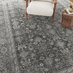 Black Runner Rug 2'6"x10' Vintage Area Carpet Hallway Long Indoor Kitchen Washable Living Room Low Pile Traditional Distressed Retro Accent Rug Non Slip Laundry Bathroom Office Dining Room