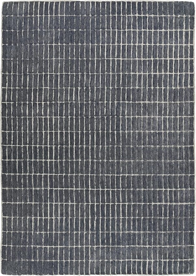 Hand-Tufted 100% Wool Area Rug – Unique Modern Geometric Grid Pattern, Soft Plush Textured Carpet for Living Room, Bedroom, Dining Room & Entryway (Smoke, 9' x 12')