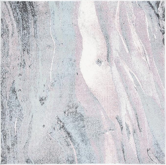 SAFAVIEH Glacier Collection Area Rug - 6'7" Square, Pink & Blue, Modern Abstract Design, Non-Shedding & Easy Care, Ideal for High Traffic Areas in Living Room, Bedroom (GLA126U)