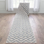 Well Woven Custom Size Runner - Choose Your Length - Ainsley Blue Diamond Trellis Geometric Tribal - 31 Inches Wide x 24 Feet Long Runner (31" x 24' Runner) Rug