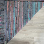 SAFAVIEH Rag Rug Collection Runner Rug - 2'3" x 7', Aqua & Multi, Handmade Boho Stripe Cotton, Ideal for High Traffic Areas in Living Room, Bedroom (RAR121K)