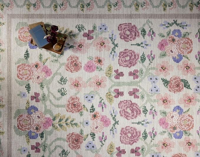 Loloi Rifle Paper Co. Rosa Collection RSA-01 Ivory 7'-6" x 9'-6" Area Rug