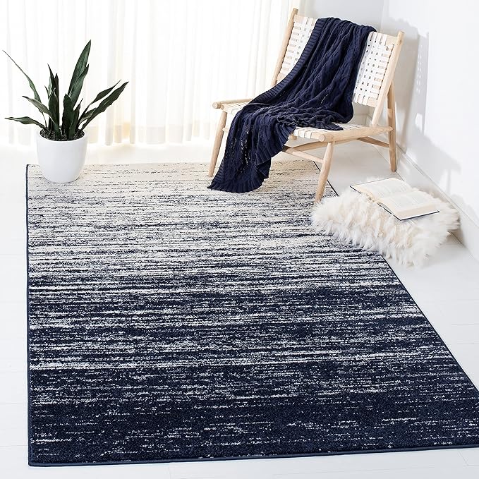SAFAVIEH Area Rug 6x9 - Adirondack Collection - Navy & Ivory, Modern Ombre Design, Non Shedding & Easy to Clean, Ideal for Living Room, Bedroom, Office, Dining Space (ADR113N)