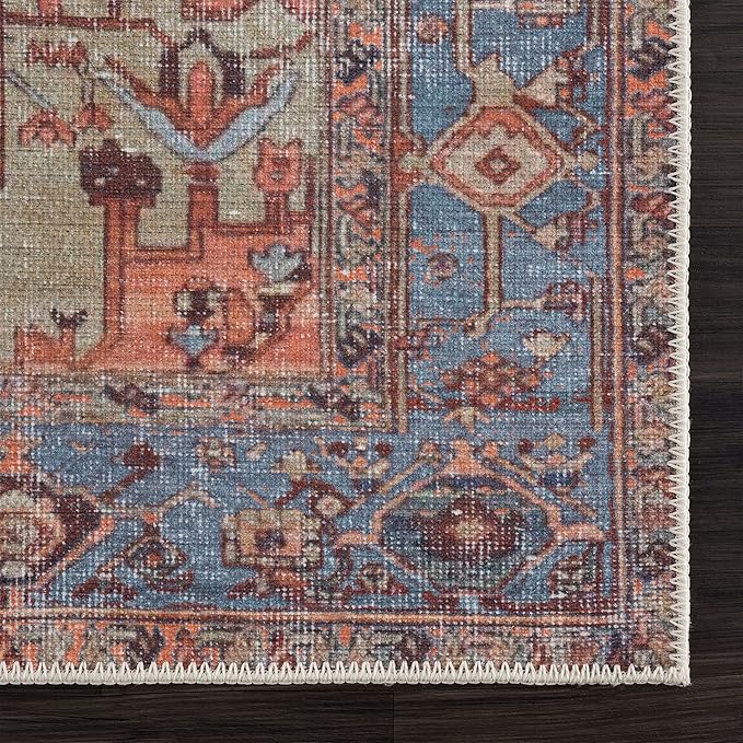 Bloom Rugs Washable 8' x 10' Rug - Terracotta/Blue Traditional Area Rug for Living Room, Bedroom, Dining Room, and Kitchen - Exact Size: 8' x 10'