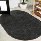 Eyely UES100I-4OV Supersoft Haze Solid Low-Pile Indoor Area Rug Casual;Contemporary;Solid;Traditional, Bedroom, Kitchen, Living Room, Easy-Cleaning, Non-Shedding, 4 X 6 Oval, Black