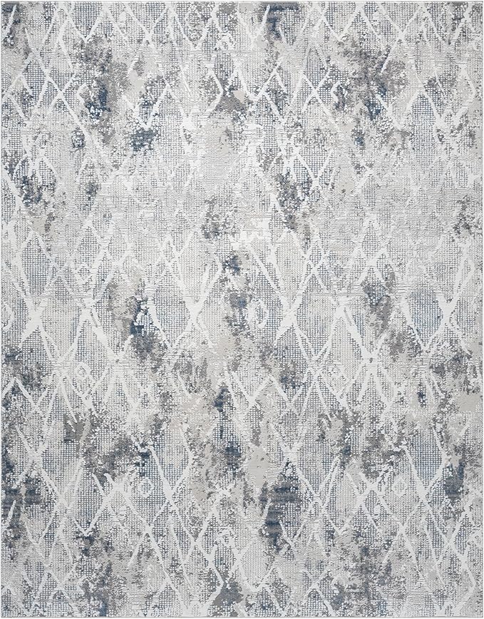 Adel Modern Area Rug for Living Room, 8x10 Rustic Distressed Abstract Large Blue Rug, Medium Pile Stain Resistant Carpet for Bedroom, Dining Room or Kitchen (8' x 10', Blue)
