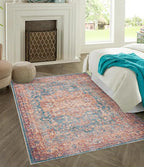 GLN Rugs Traditional Collection - Machine Washable Area Rug, Traditional Washable, Non Slip, Low Pile Chenille Rug, Living Room, Bedroom, Kitchen Rug (3' x 5' Terra/Green)
