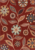 Maples Rugs Reggie Floral Area Rug - Made in USA - Low Pile, Non Slip, Pet-Friendly Mat for Living Room, Bedroom, and Office, 5' x 7', Merlot