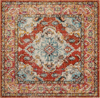 SAFAVIEH Monaco Collection Area Rug - 3' Square, Orange & Light Blue, Boho Chic Medallion Distressed Design, Non-Shedding & Easy Care, Ideal for High Traffic Areas in Living Room, Bedroom (MNC243H)