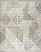 ReaLife Rugs Machine Washable Area Rug - Living Room Bedroom Bathroom Kitchen Entryway Office - Padded Low Pile Stain Resistant Premium - Modern Geometric Contemporary - Miles - Beige 5' x 7'