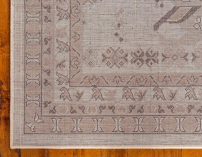 Unique Loom Taftan Collection Border Geometric Tribal Inspired Design Area Rug (2' 7 x 10' 0 Runner, Ivory/ Tan)