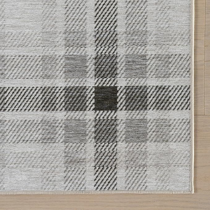 Dash & Albert Andri Plaid Black Machine Washable Rug, 4 X 6 Feet, Black/White Plaid Pattern
