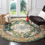 SAFAVIEH Monaco Collection Area Rug - 11' Round, Forest Green & Light Blue, Medallion Distressed Design, Non-Shedding & Easy Care, Ideal for High Traffic Areas in Living Room, Bedroom (MNC243F)