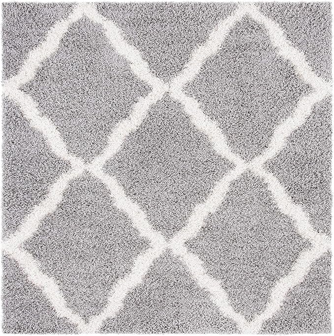 SAFAVIEH Dallas Shag Collection Area Rug - 4' Square, Grey & Ivory, Trellis Design, Non-Shedding & Easy Care, 1.5-inch Thick Ideal for High Traffic Areas in Living Room, Bedroom (SGD257G)