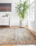 Loloi Layla Collection LAY-04 Ocean/Rust 9'-0" x 12'-0" .13" Thick Area Rug, Soft, Durable, Vintage Inspired, Distressed, Low Pile, Non-Shedding, Easy Clean, Printed, Living Room Rug