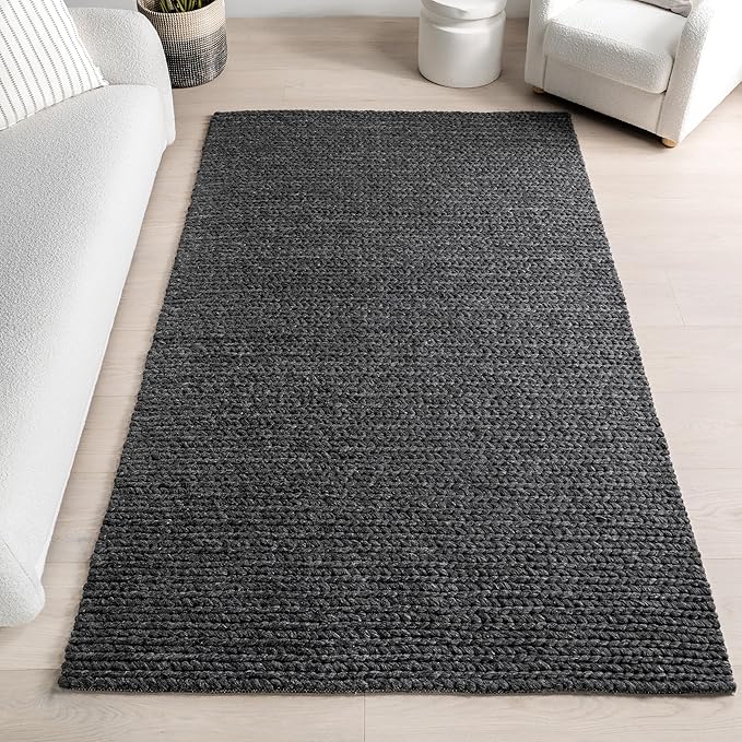 Nuloom Penelope Charcoal, 8'6" x 11'6", Hand-Braided, Wool & Cotton, Soft and Textured, High Traffic, Stain Resistant, Easy Clean, Durable Area Rug for Bedroom, Living Room, Dining, Entryway