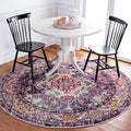 SAFAVIEH Monaco Collection Area Rug - 6'7" Round, Violet & Fuchsia, Boho Chic Medallion Distressed Design, Non-Shedding & Easy Care, Ideal for High Traffic Areas in Living Room, Bedroom (MNC243P)