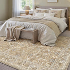 HUGEAR 6x9 Machine Washable Rugs Brown Beige Hallway Large Area Rug Indoor Accent Rug Floral Low Pile Carpet Soft Throw Aesthetic Rug Bedroom Living Room Office Dining Room Kitchen Laundry Room