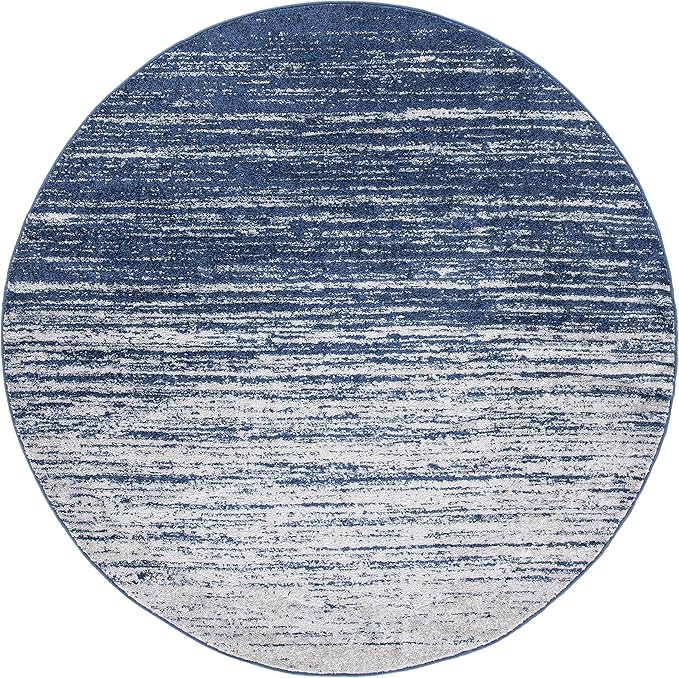 SAFAVIEH Adirondack Collection Area Rug - 8' Round, Navy & Grey, Modern Ombre Design, Non Shedding & Easy to Clean, Ideal for Living Room, Bedroom, Office, Dining Space (ADR113E)