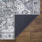 Bloom Rugs Caria Washable Non-Slip 10 ft Runner - Silver/Dark Gray Traditional Runner for Entryway, Hallway, Bathroom, and Kitchen - Exact Size: 2'6" x 10'