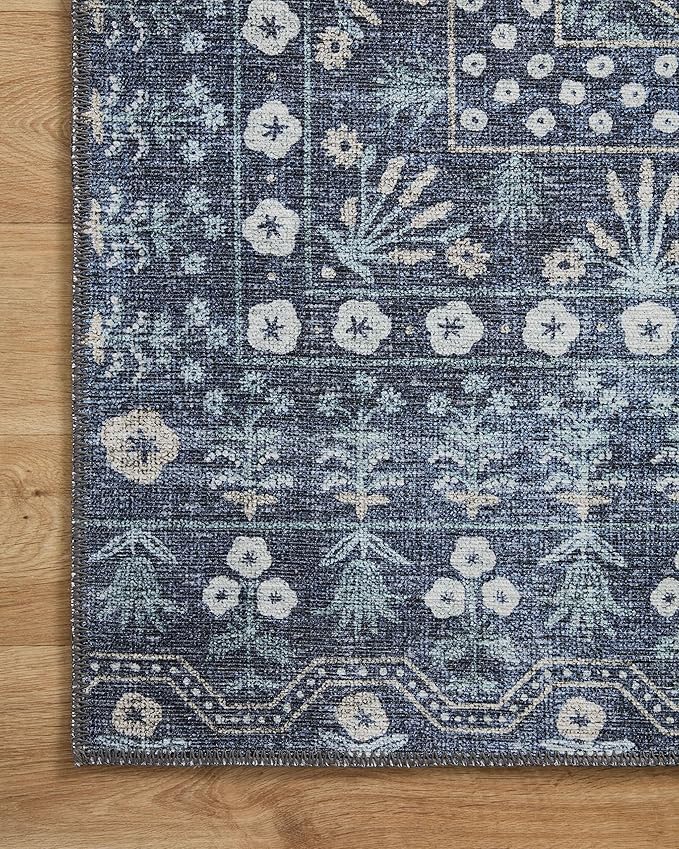 Loloi Rifle Paper Co. Maison Collection MAO-03 Rosette Blue 2'-6" x 7'-6", .19" Pile Height, Runner Rug
