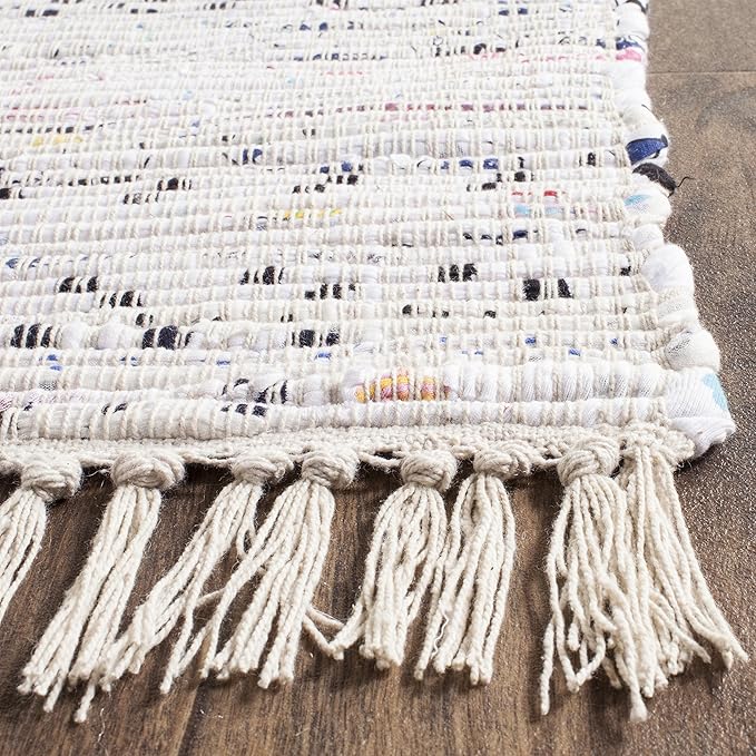 SAFAVIEH Rag Rug Collection Area Rug - 9' x 12', Ivory & Multi, Handmade Boho Stripe Cotton, Ideal for High Traffic Areas in Living Room, Bedroom (RAR121G)