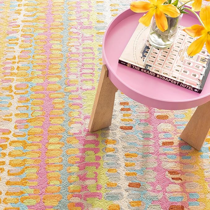 Dash & Albert Paint Chip Stone Hand Micro Hooked Wool Rug, 8.5 X 11.5 Feet, Multicolored/Pink Geometric Pattern