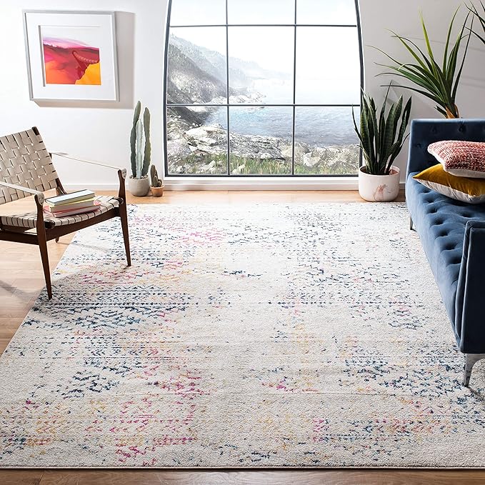 SAFAVIEH Area Rug 10x13 - Tulum Collection - Large - Ivory & Blue, Moroccan Boho Tribal Design, Non-Shedding & Easy to Clean, Ideal for Living Room, Bedroom, Dining Space (TUL272C)