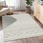RUGSURE Washable Area Rugs 3' x 5 ' - 1/6 Thick - Moroccan-Inspired -Stain & Water Resistant Non-Slip - Resistant Rug for Living Room, Bedroom, Nursery, Pet & Child Friendly (Grey)