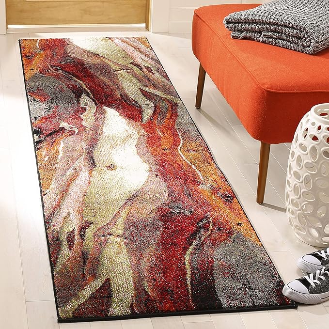 SAFAVIEH Glacier Collection Runner Rug - 2'3" x 18', Red & Multi, Modern Abstract Design, Non-Shedding & Easy Care, Ideal for High Traffic Areas in Living Room, Bedroom (GLA126A)