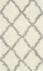SAFAVIEH Dallas Shag Collection Accent Rug - 3' x 5', Ivory & Grey, Trellis Design, Non-Shedding & Easy Care, 1.5-inch Thick Ideal for High Traffic Areas in Entryway, Living Room, Bedroom (SGD257F)