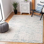 SAFAVIEH Area Rug 8x10 - Tulum Collection - Large - Ivory & Turquoise, Moroccan Boho Tribal Design, Non-Shedding & Easy to Clean, Ideal for Living Room, Bedroom, Dining Space (TUL272E)
