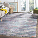 SAFAVIEH Rag Rug Collection Area Rug - 6' x 9', Aqua & Multi, Handmade Boho Stripe Cotton, Ideal for High Traffic Areas in Living Room, Bedroom (RAR121K)