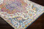 Livabliss Area Rugs - 8ft Round Romaine Vintage Boho Fuchsia Mustard Blue Round Area Rug for Living Room Bedroom - Floral Medallion Stain Resistant Carpet for Kitchen, Nursery, Office (7'10" Round)