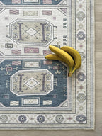 Fame Living Faded Oushak Rug, Turkish Vintage Floral Pastel Large Oversized Area Rugs for Living Room Dining Bedroom Kitchen Bathroom Nursery (848CrNv, 9' x 12')