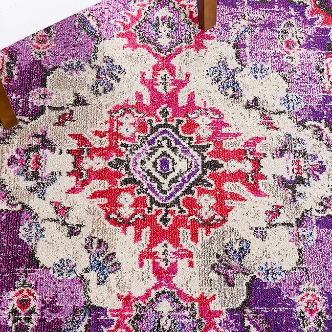 SAFAVIEH Monaco Collection Runner Rug - 2'2" x 8', Violet & Fuchsia, Boho Chic Medallion Distressed Design, Non-Shedding & Easy Care, Ideal for High Traffic Areas in Living Room, Bedroom (MNC243P)