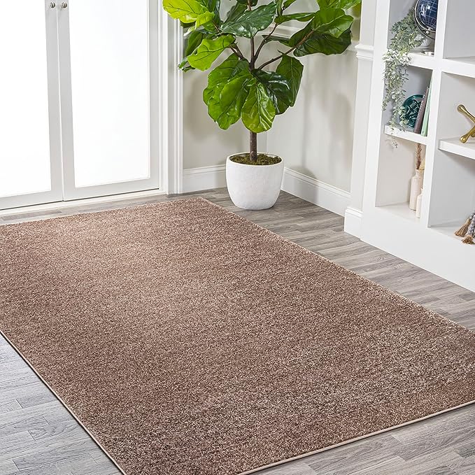 Eyely UES100J-8 Supersoft Haze Solid Low-Pile Indoor Area Rug Casual;Contemporary;Solid;Traditional, Bedroom, Kitchen, Living Room, Easy-Cleaning, Non-Shedding, 8 X 10, Brown