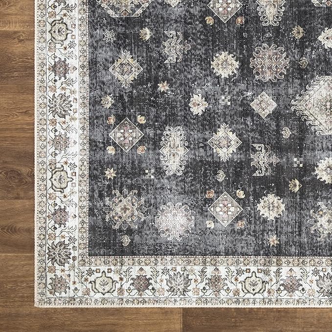 Bloom Rugs Washable Non-Slip 8' x 10' Rug - Black/Ivory Traditional Area Rug for Living Room, Bedroom, Dining Room, and Kitchen - Exact Size: 8' x 10'