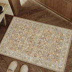 HUGEAR 2x3 Small Rug Machine Washable Area Rug Brown Beige Entryway Rugs Entrance Door Mat Indoor Floral Low Pile Carpet Distressed Throw Rugs Kitchen Bedroom Office Non Slip