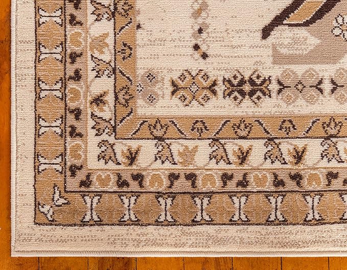 Unique Loom Taftan Collection Border Geometric Tribal Inspired Design Area Rug, 8 ft x 10 ft, Ivory/Tan