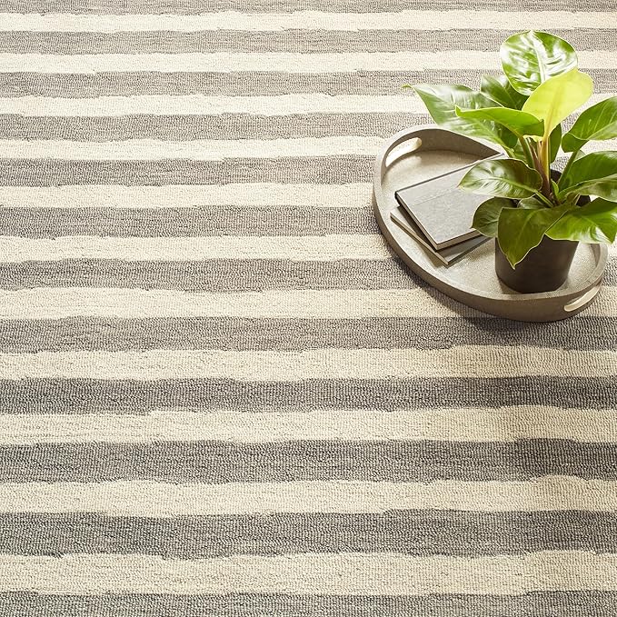Dash & Albert Silas Stripe Grey Hand Micro Hooked Wool Rug, 8.5 X 11.5 Feet, Grey Stripe Pattern - Premium Luxury Hotel Quality Soft Breathable Hypoallergenic Machine Washable Easy Care All Season