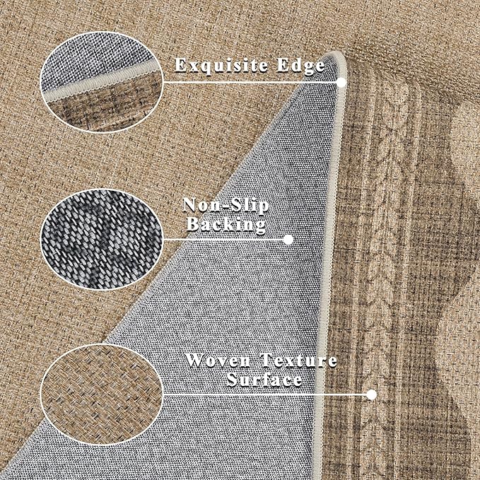 Easy Jute Rug 8x10 Outdoor Rug Scalloped Washable Rugs for Living Room Bedroom Non Slip Neutral Farmhouse Indoor Outdoor Carpet for Backyard Patio Office