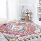 JONATHAN Y Boho Vintage Fuchsia/White Indoor Area Rug, 8x10, Bohemian Flair Medallion, Floral Easy-Cleaning High Traffic for Living Room, Bedroom, Kitchen, Pet-Friendly, Non-Shedding (BMF106C-8)