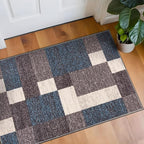 Rugshop Contemporary Blue Geometric Boxes Non-Slip Area Rug Non-Shedding for Living Room, Dining Room and Office, 20" x 30"