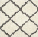 SAFAVIEH Dallas Shag Collection Area Rug - 6' Square, Ivory & Dark Grey, Trellis Design, Non-Shedding & Easy Care, 1.5-inch Thick Ideal for High Traffic Areas in Living Room, Bedroom (SGD257H)