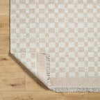 Mark&Day Wool Rugs, 2x8 Clinten Solid and Border Tan Runner Checkered Rug, Tan Ivory Carpet for Hallway, Kitchen, Bedroom or Living Room (2'6" x 8' Runner)