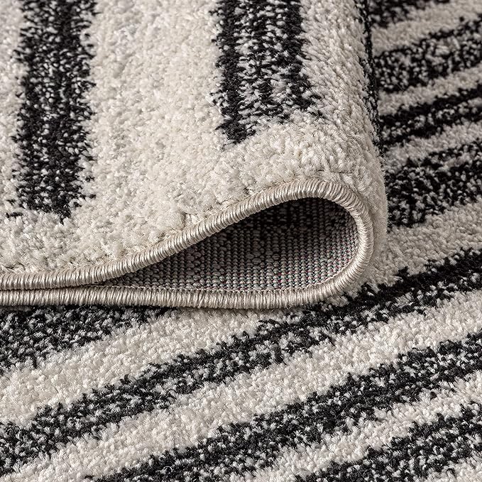 JONATHAN Y Khalil Modern Berber Stripe Cream/Black 9' Round Indoor Area Rug, Contemporary, Bohemian, Easy-Cleaning for Living Room, Bedroom, Kitchen, Pet Friendly, Non-Shedding (MOH207A-9R)