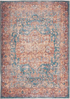 GLN Rugs Traditional Collection - Machine Washable Area Rug, Traditional Washable, Non Slip, Low Pile Chenille Rug, Living Room, Bedroom, Kitchen Rug (3' x 5' Terra/Green)
